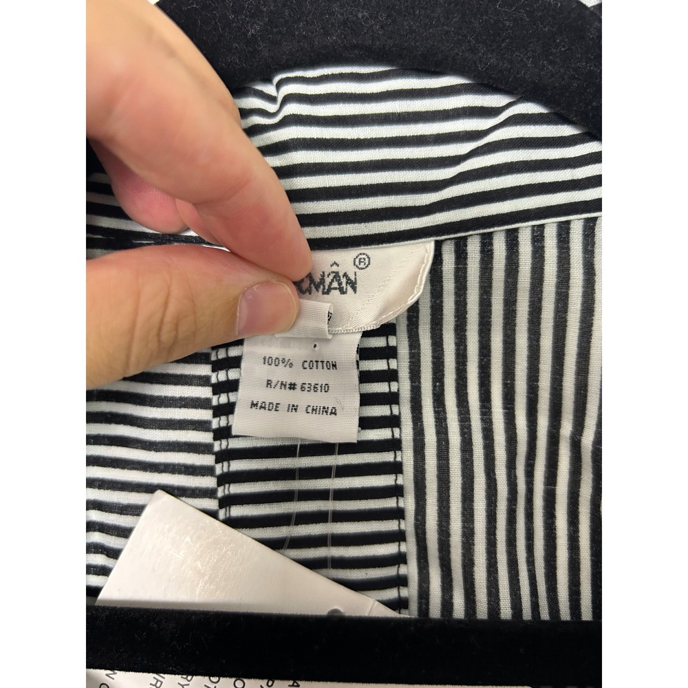 Vintage Dorman Button Down Shirt M Black White Striped Tunic artsy beetlejuice - Picture 9 of 10